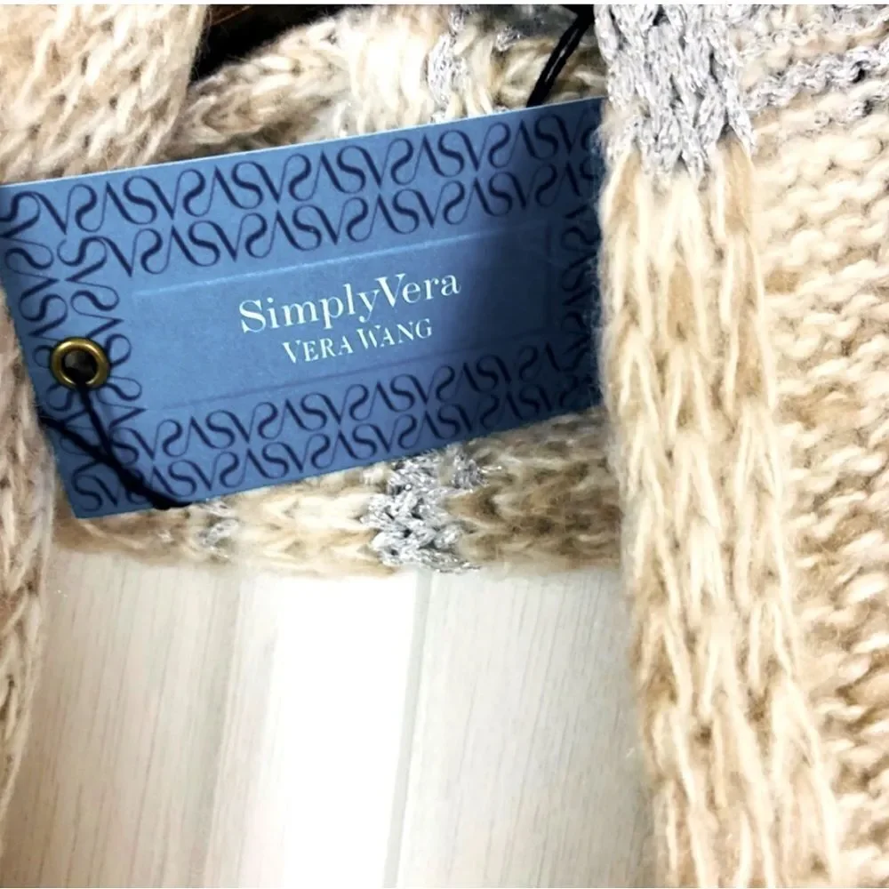 Simply Vera Wang Scarf Infinity Turtle Dove Brown Silver White Threads NWT